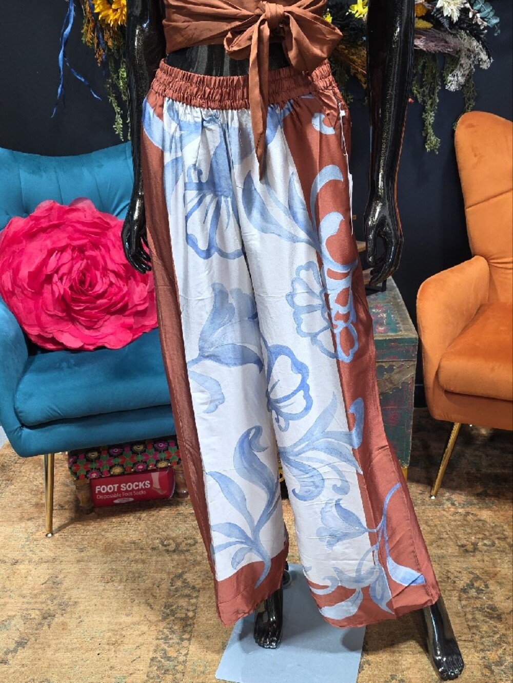 Live 4 Truth Rust Blue Floral Wide-Leg Pants - Picture 2 of 11